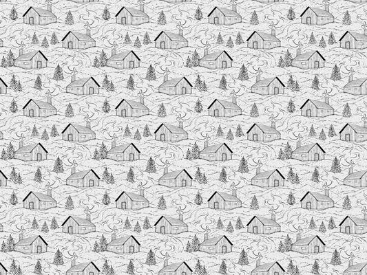 Black and White Smokey Cabin Wallpaper