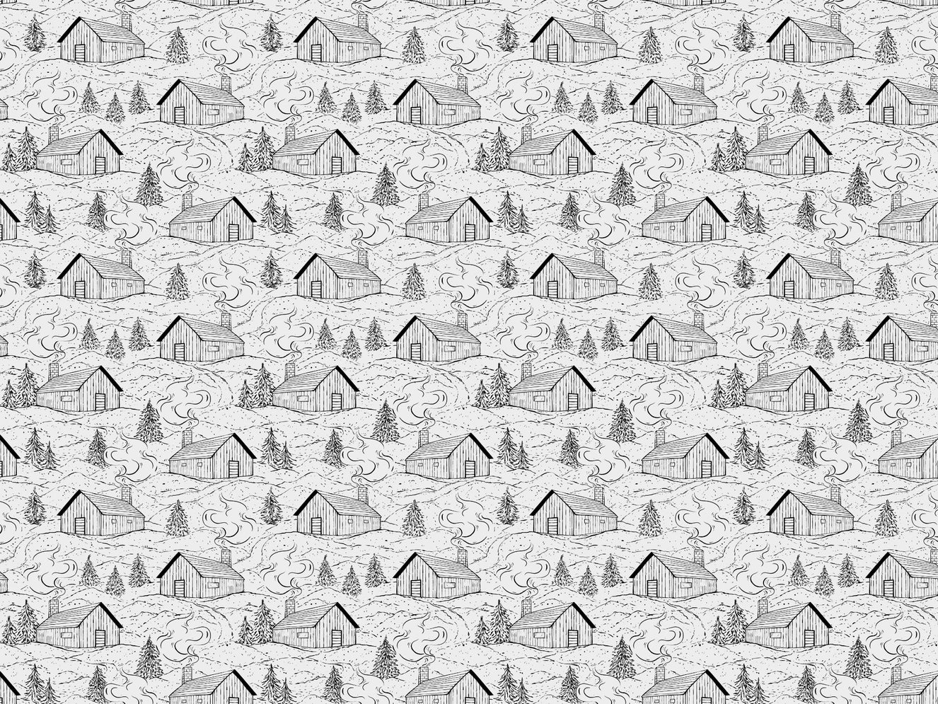 Black and White Smokey Cabin Wallpaper