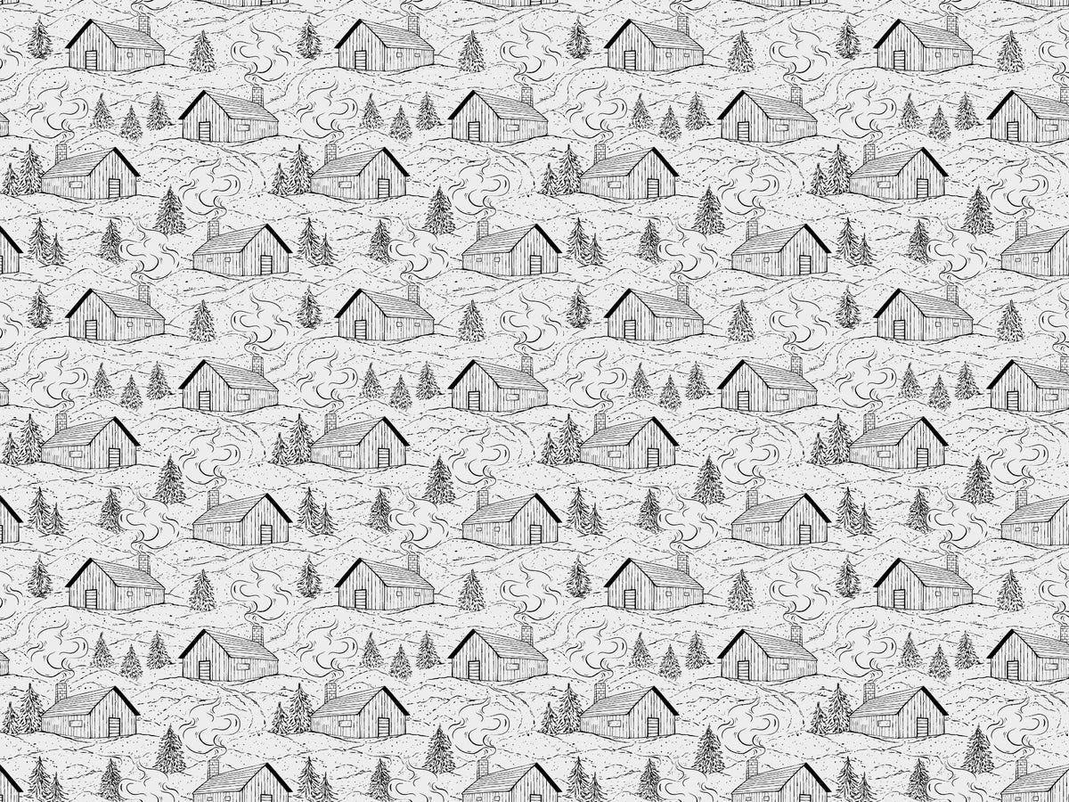Black and White Smokey Cabin Wallpaper
