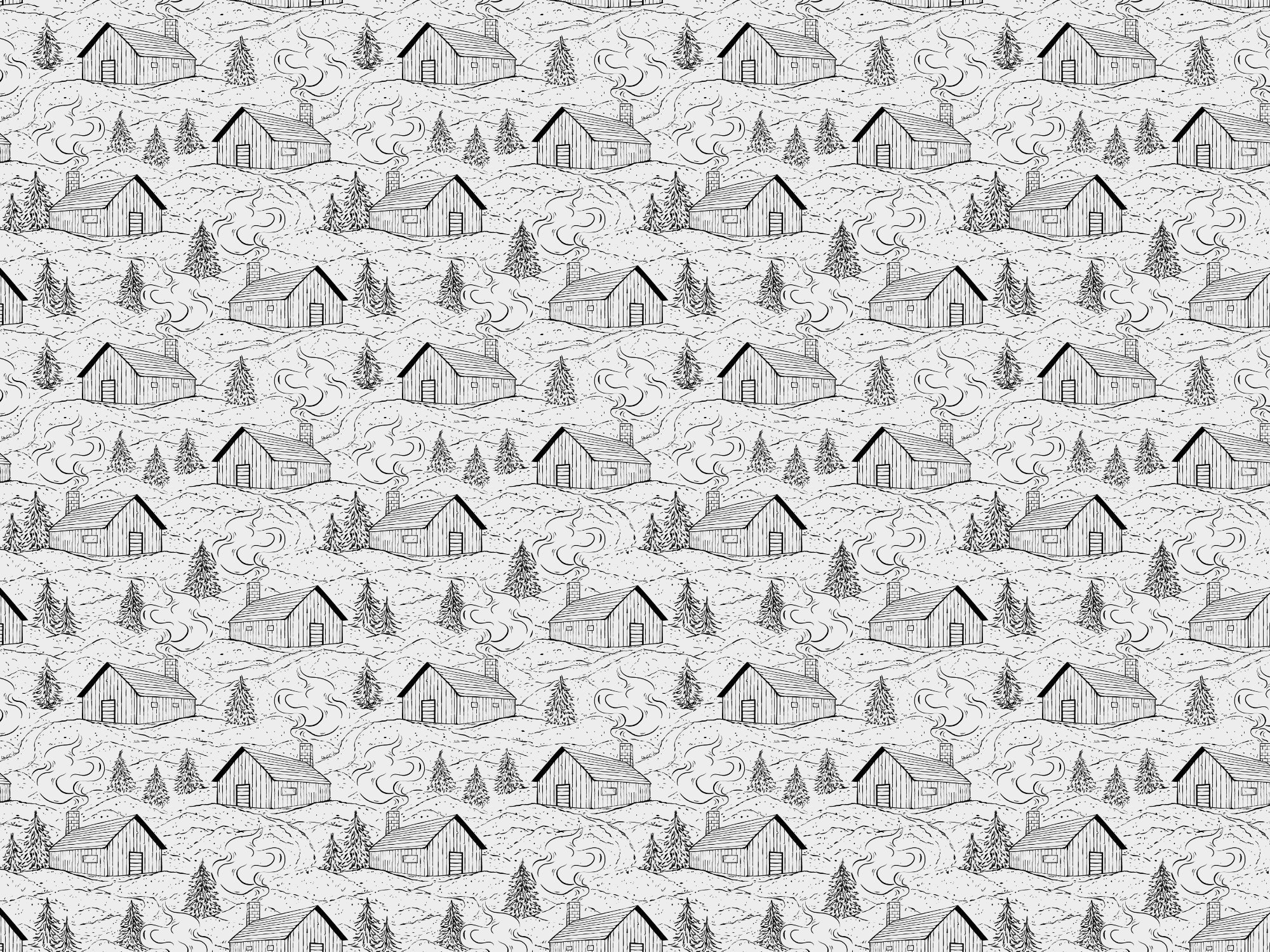 Black and White Smokey Cabin Wallpaper in your room — zoomed