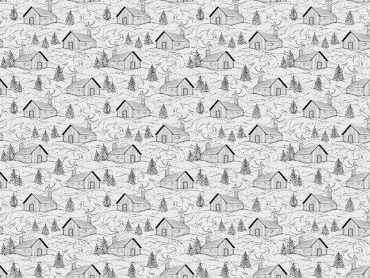 Black and White Smokey Cabin Wallpaper