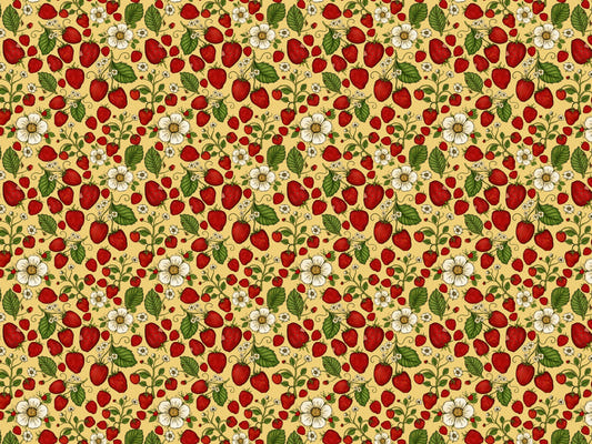 Strawberry Patch Red on Yellow Color Wallpaper