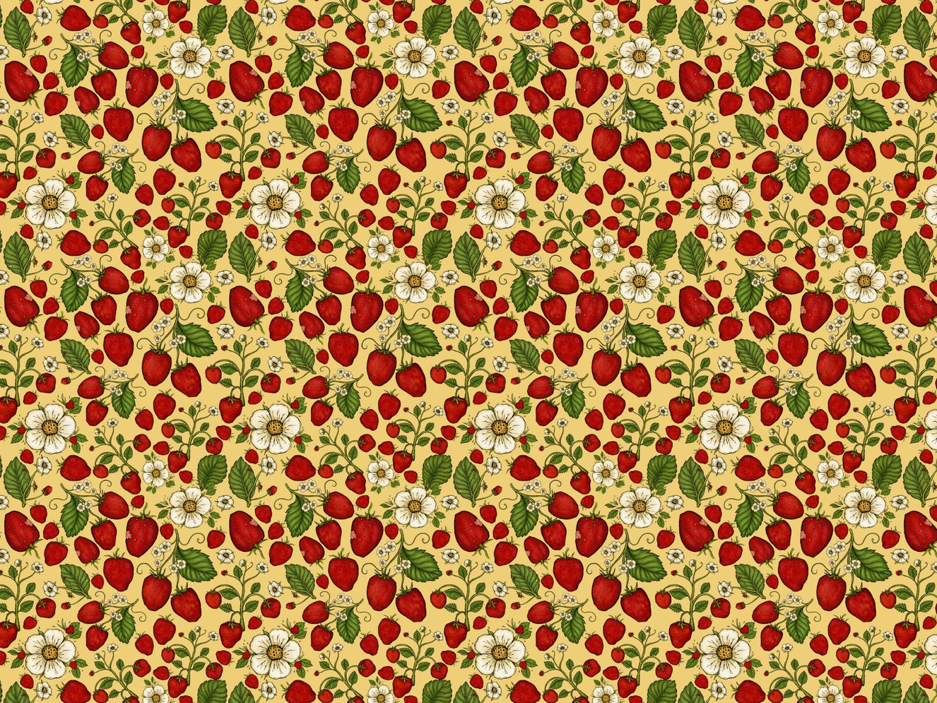 Strawberry Patch Red on Yellow Color Wallpaper