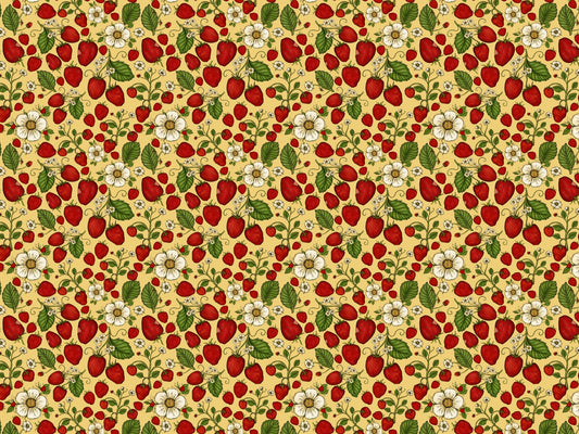 Strawberry Patch Red on Yellow Color Wallpaper