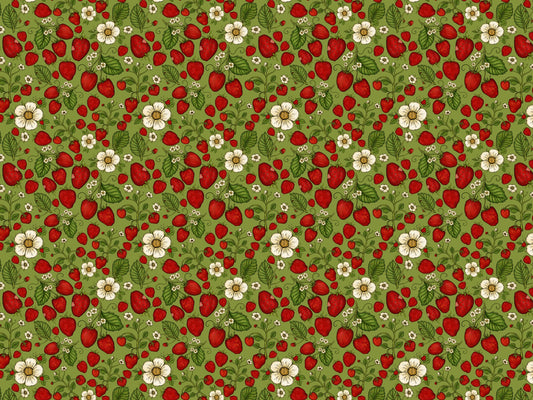 Strawberry Patch Red on Green Color Wallpaper