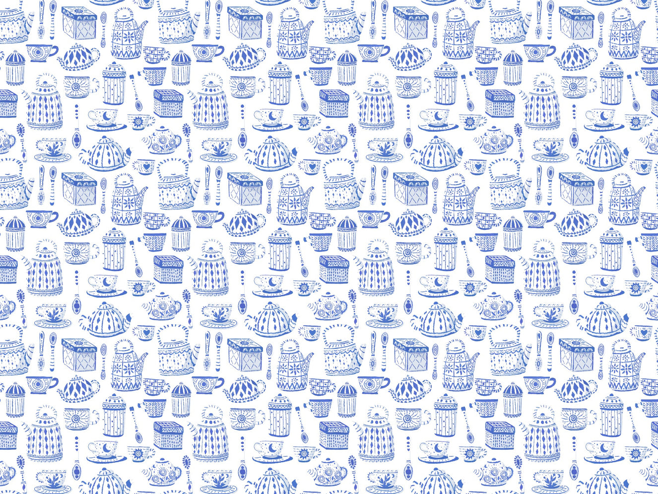 Tea Set in Blue Color Wallpaper