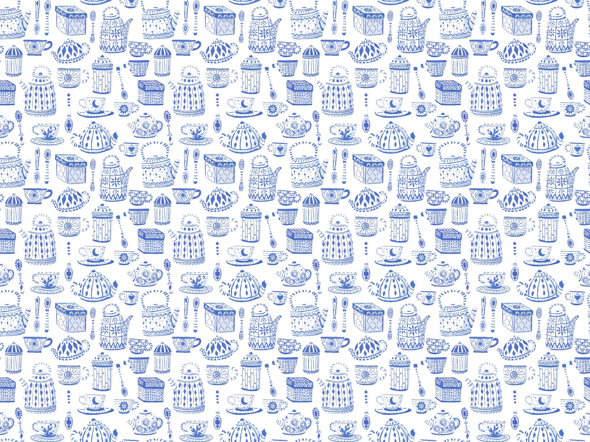 Tea Set in Blue Color Wallpaper