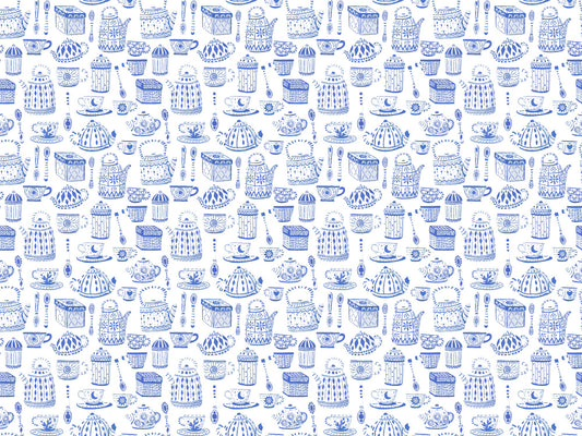 Tea Set in Blue Color Wallpaper