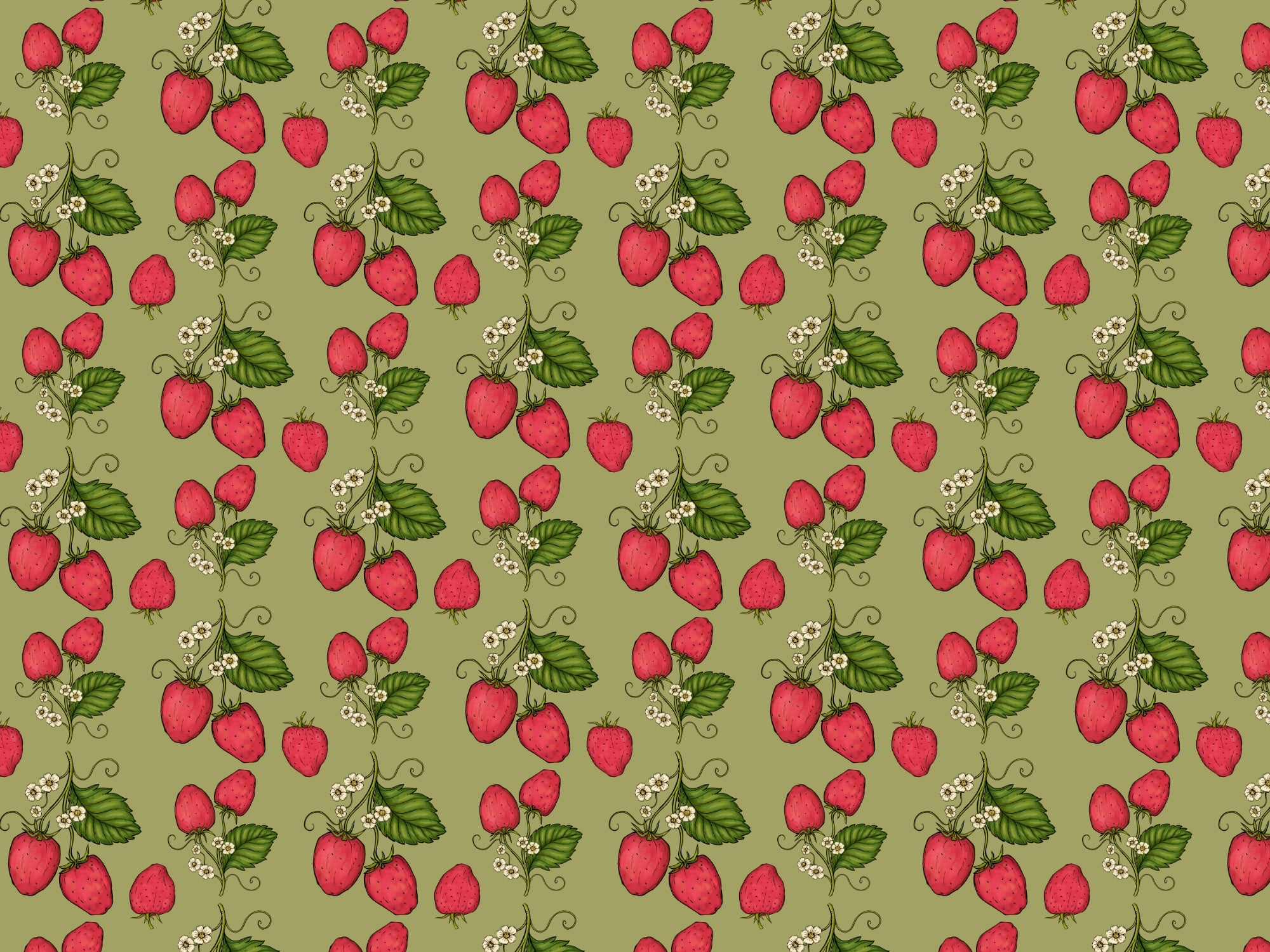 Pink Trailing Strawberries Wallpaper