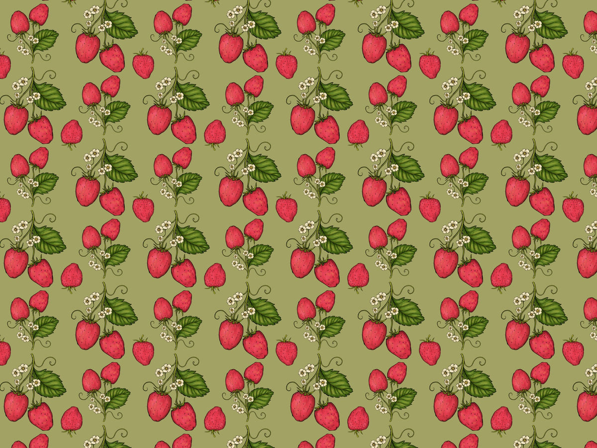 Pink Trailing Strawberries Wallpaper in your room — zoomed