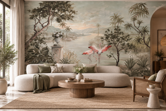 Riverside Flamingo wallpaper mural