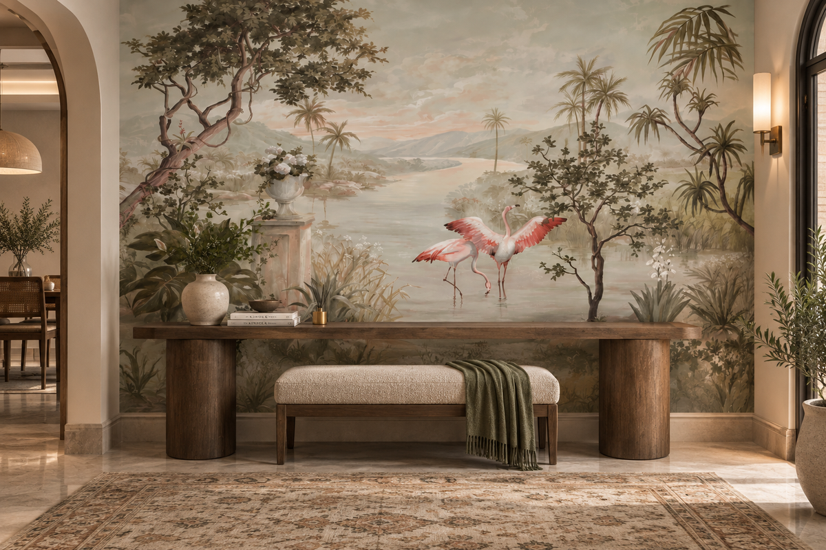 Riverside Flamingo wallpaper mural