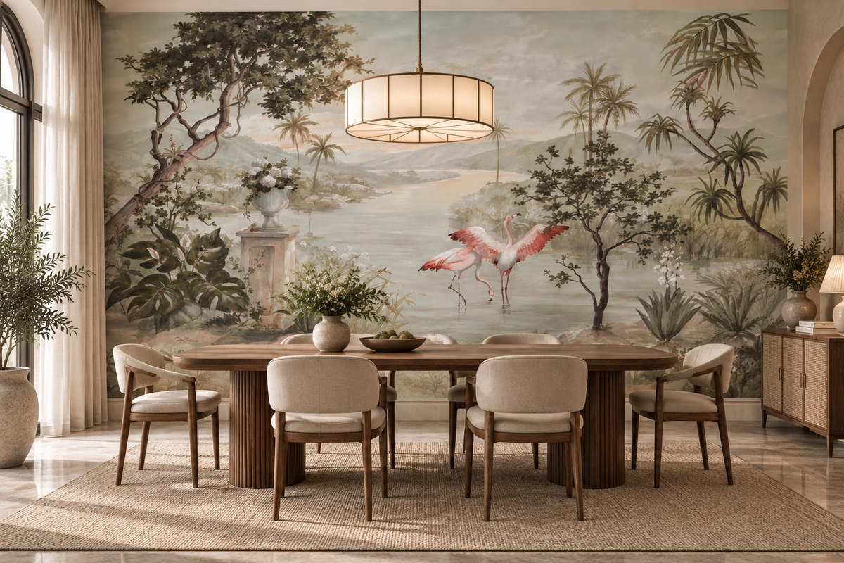 Riverside Flamingo wallpaper mural