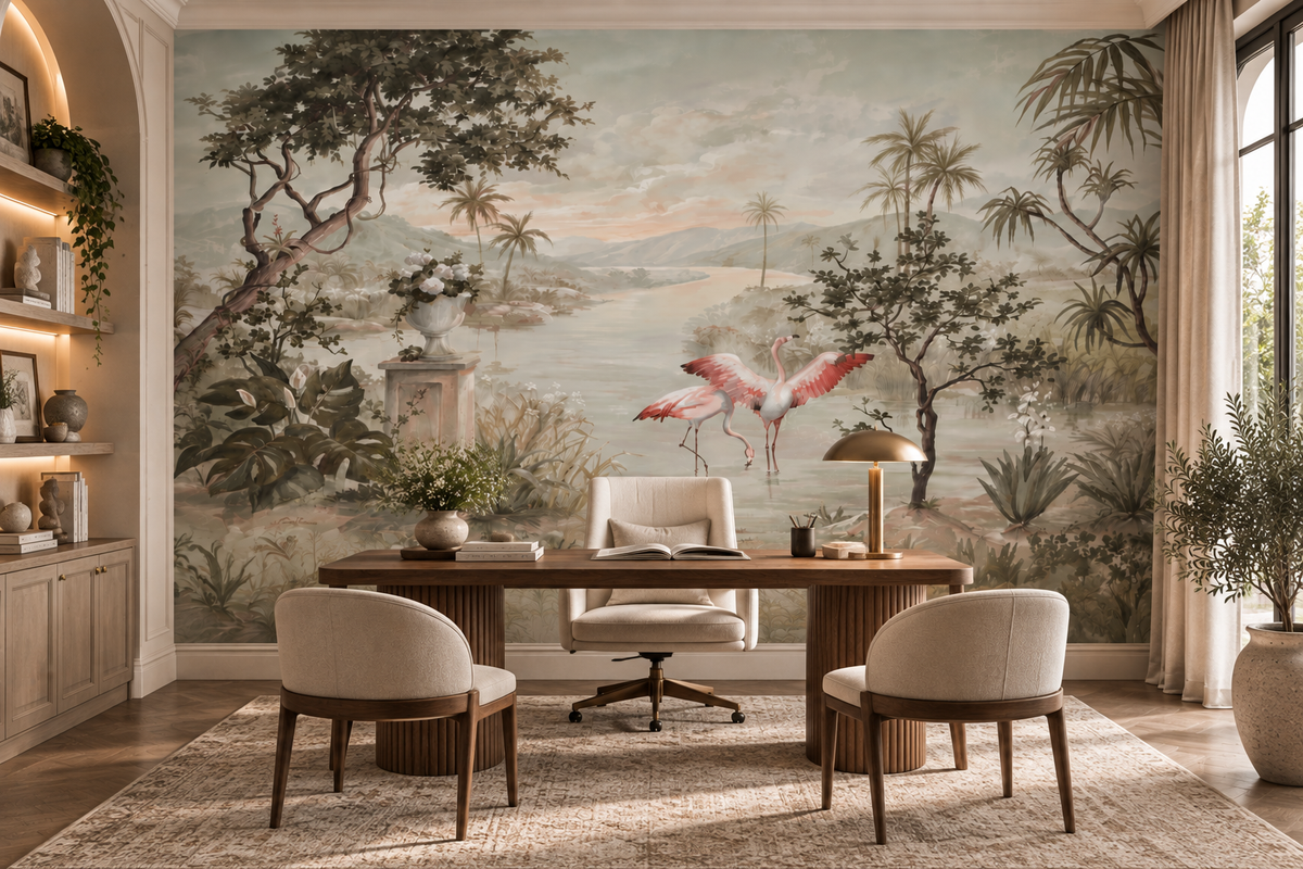 Riverside Flamingo wallpaper mural
