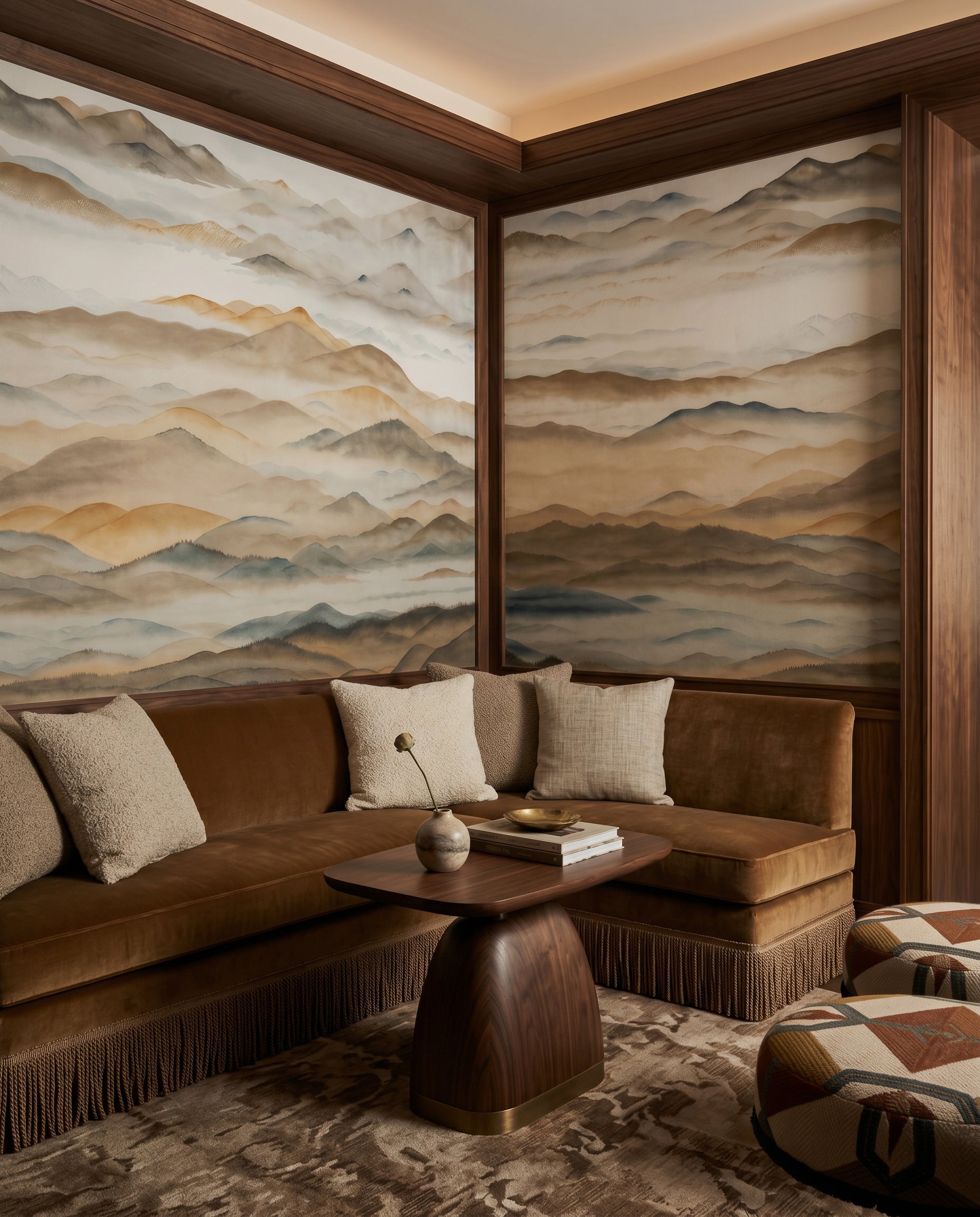 Wall mural showing Earthy toned ridges fading from deep umber foreground to cream horizon., GD10383