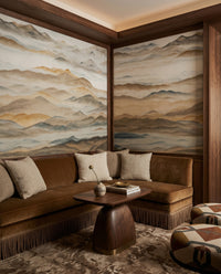 Wall mural showing Earthy toned ridges fading from deep umber foreground to cream horizon., GD10383