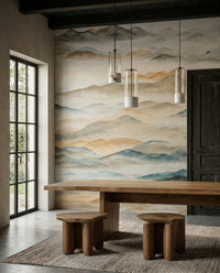 Panoramic highland wall mural with gentle watercolour gradients., GD10383