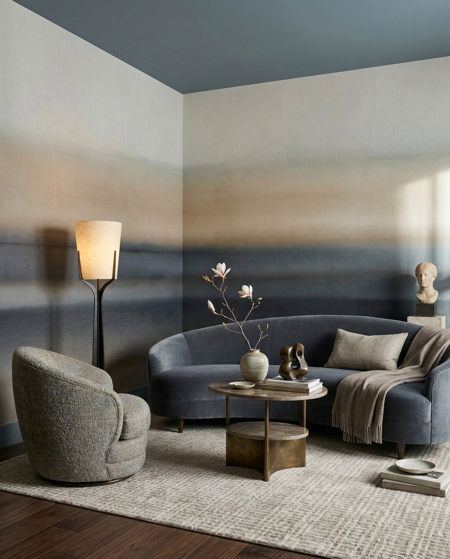 Abstract colour field wall mural with Layered beige and slate., GD10388