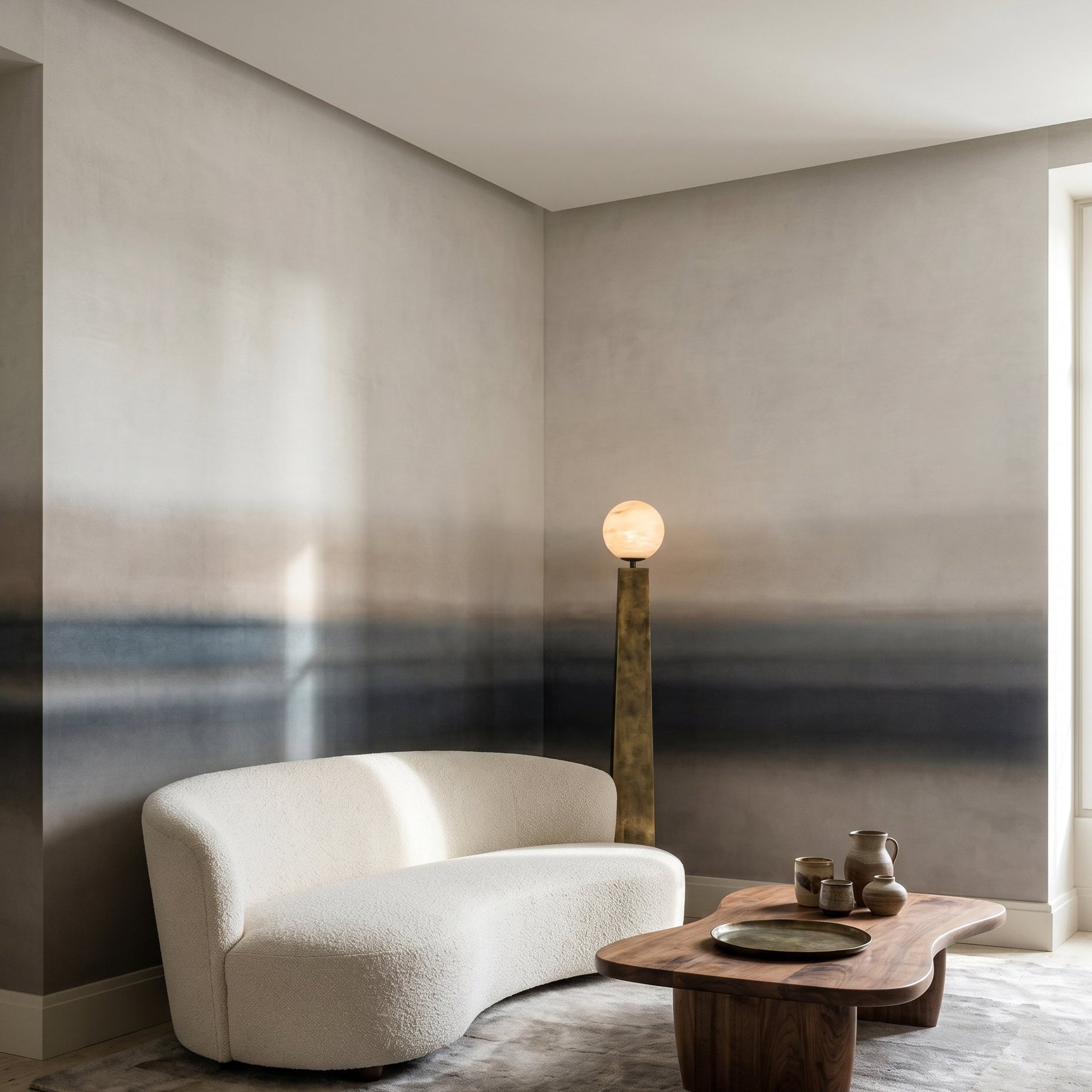 Atmospheric gradient mural with sandy taupe lower section., GD10388