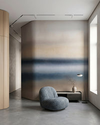 Layered beige cream and navy gradient on  abstract field wall mural., GD10385