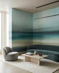 Atmospheric blurred wall mural in deep teal and pale blue tones., GD10386