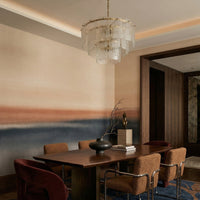Apricot and charcoal layered bands on abstract wall mural., GD10387