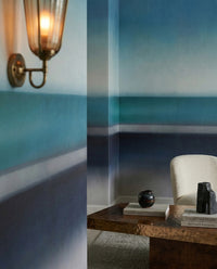 Painterly blurred wall mural in cerulean teal and dark navy tones., GD10389