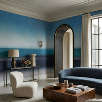 Atmospheric gradient wall mural with emerald teal accent stripe., GD10389