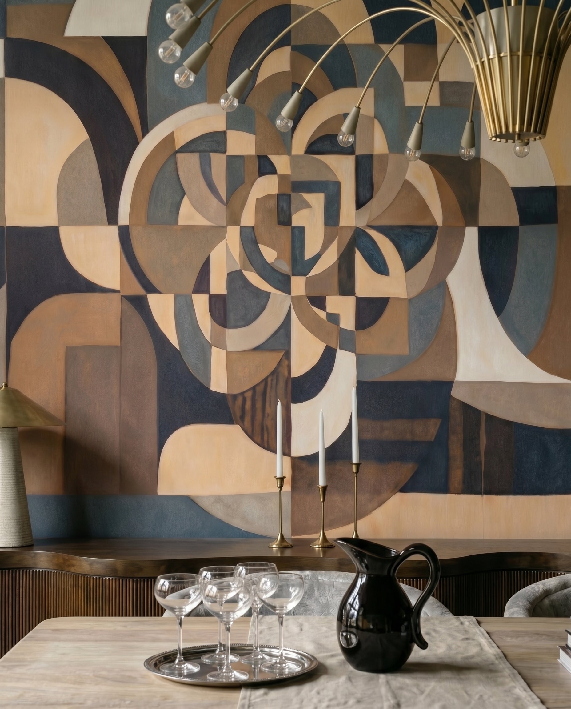 Geometric rosette wall mural with layered circles radiating from centre., GD10377