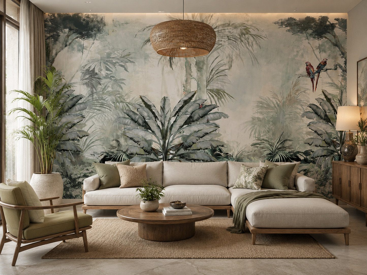 Tropical Jungle Parrots Wallpaper Murals