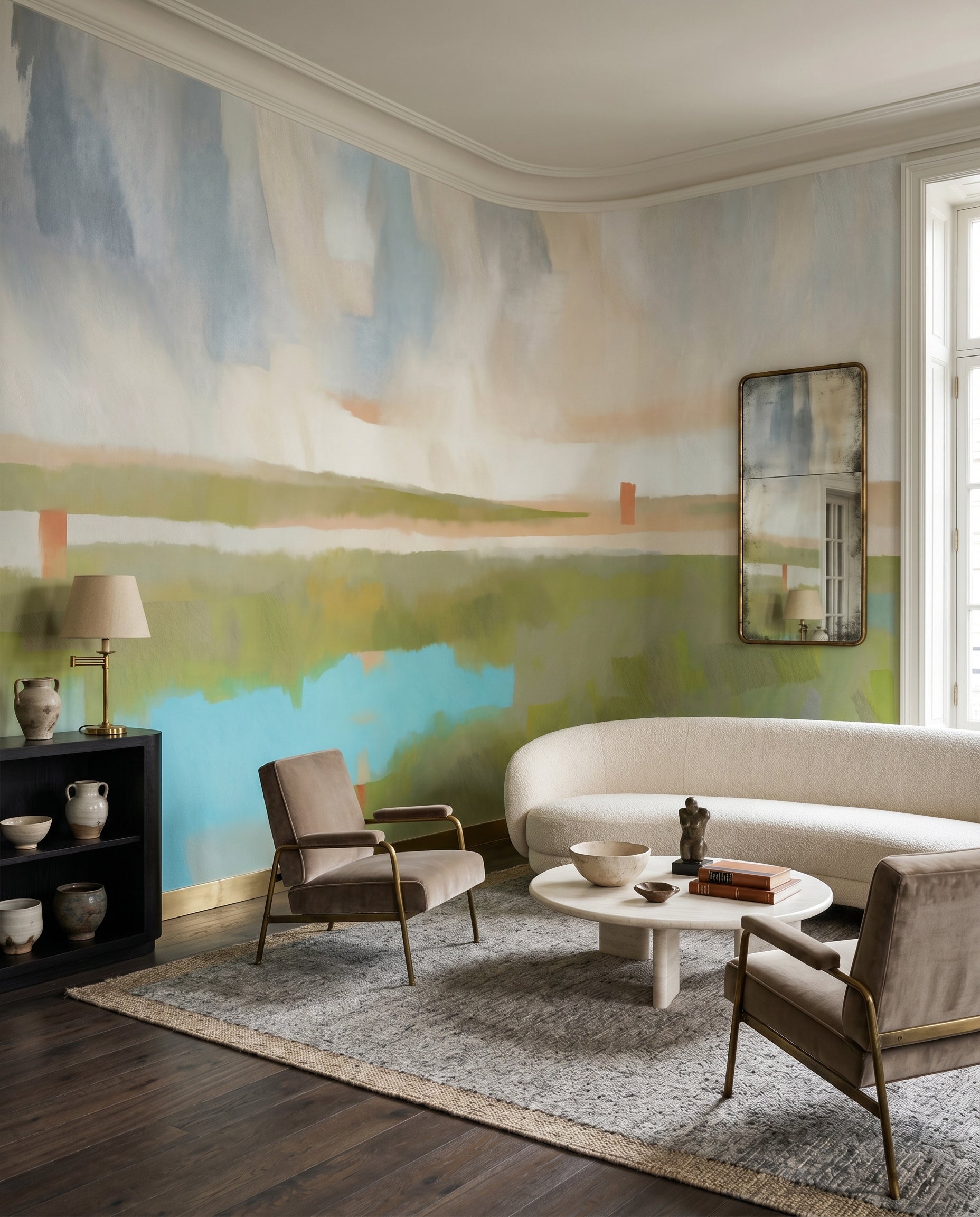 Green and blue Velvet inspired abstract painting wall mural for living room., GD10390