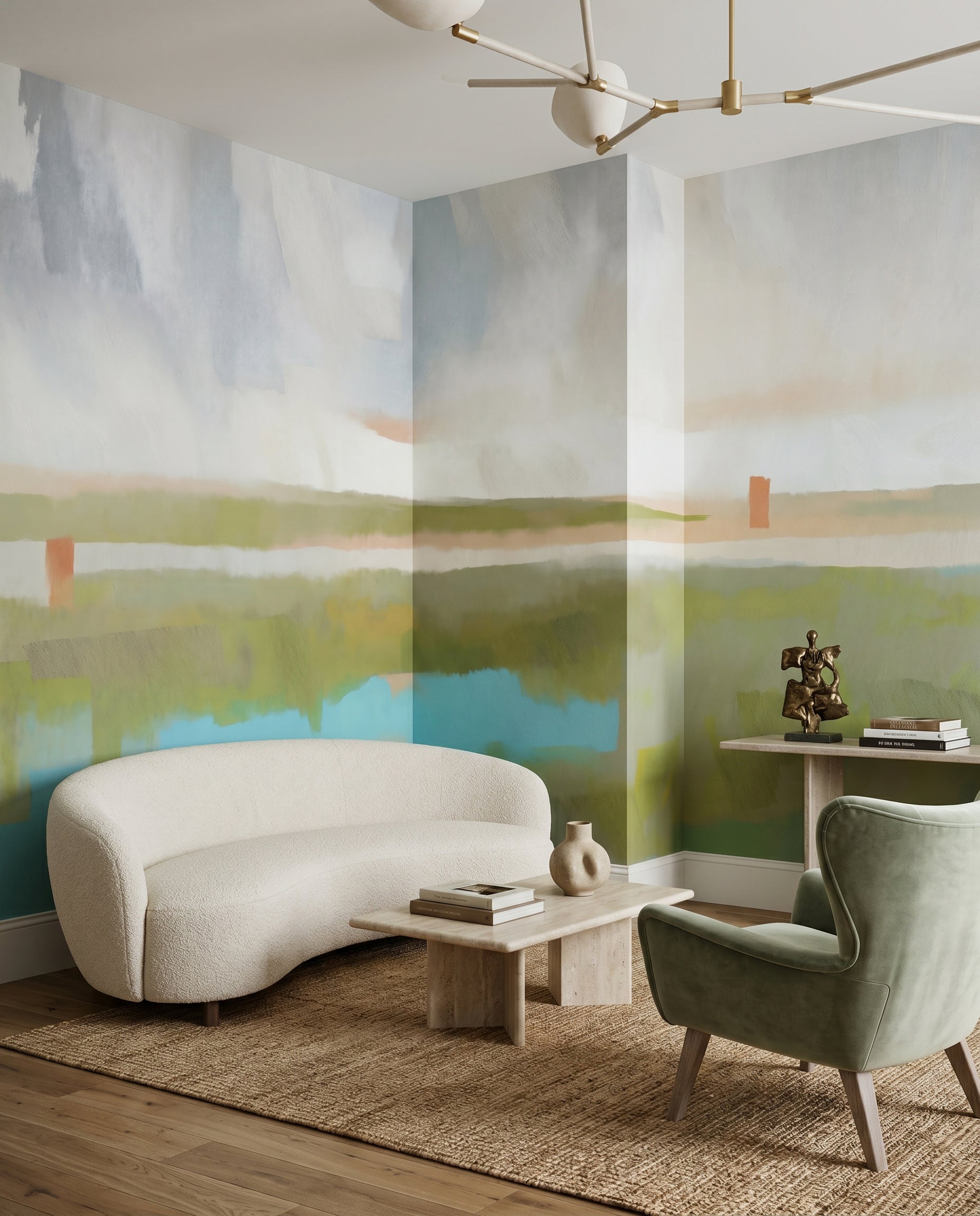 Velvet Dawn Wall Mural for hallway with green and blue colours., GD10390