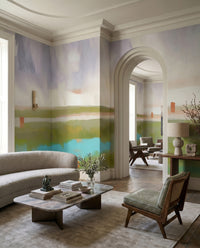 Dawn style abstract landscape wall mural with pastel colours., GD10390
