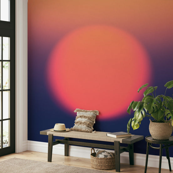 A beautiful abstract sunset wallpaper mural with an orange sun., GD4686
