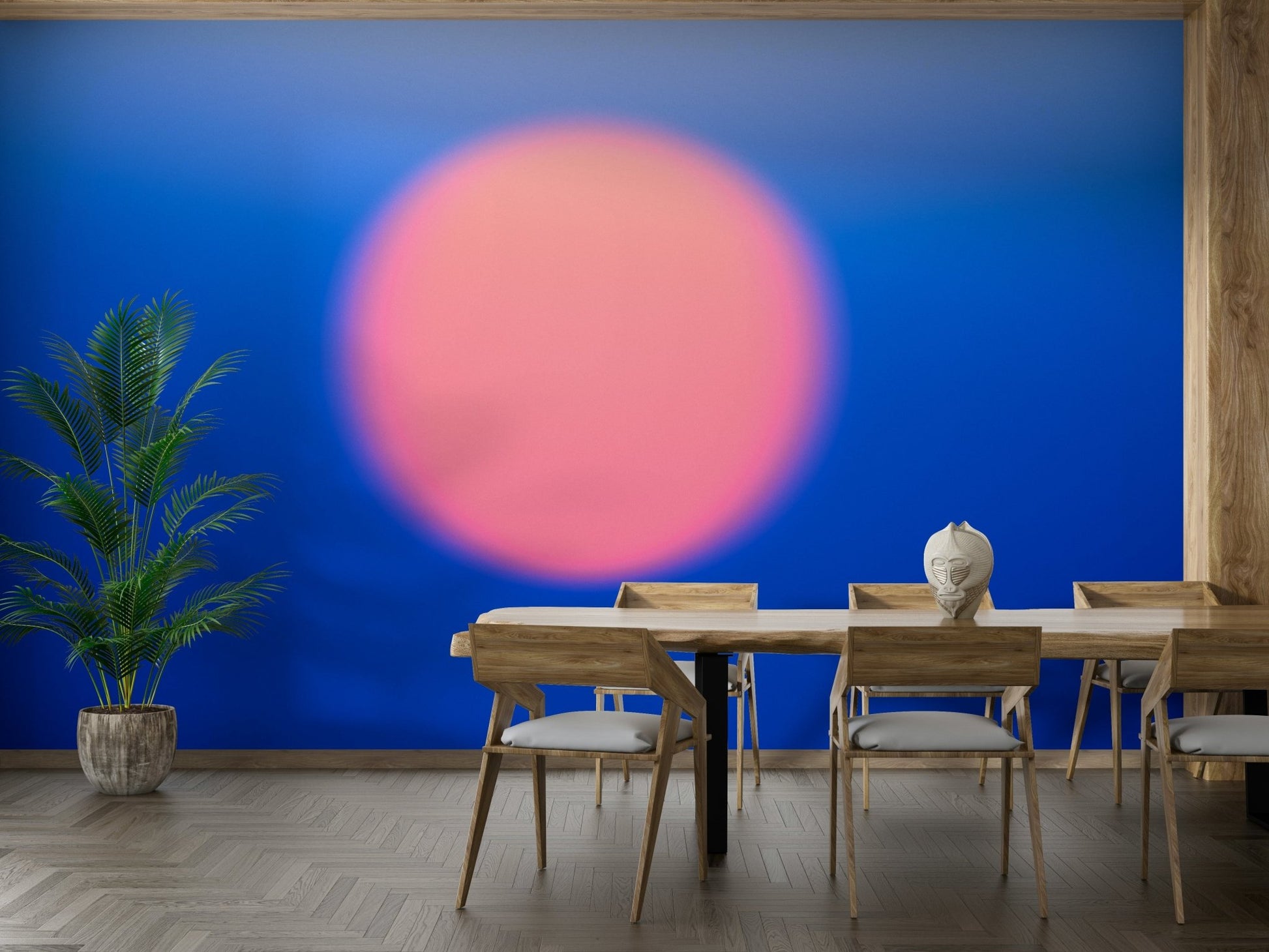 An artistic glowing orb mural for home decor.

