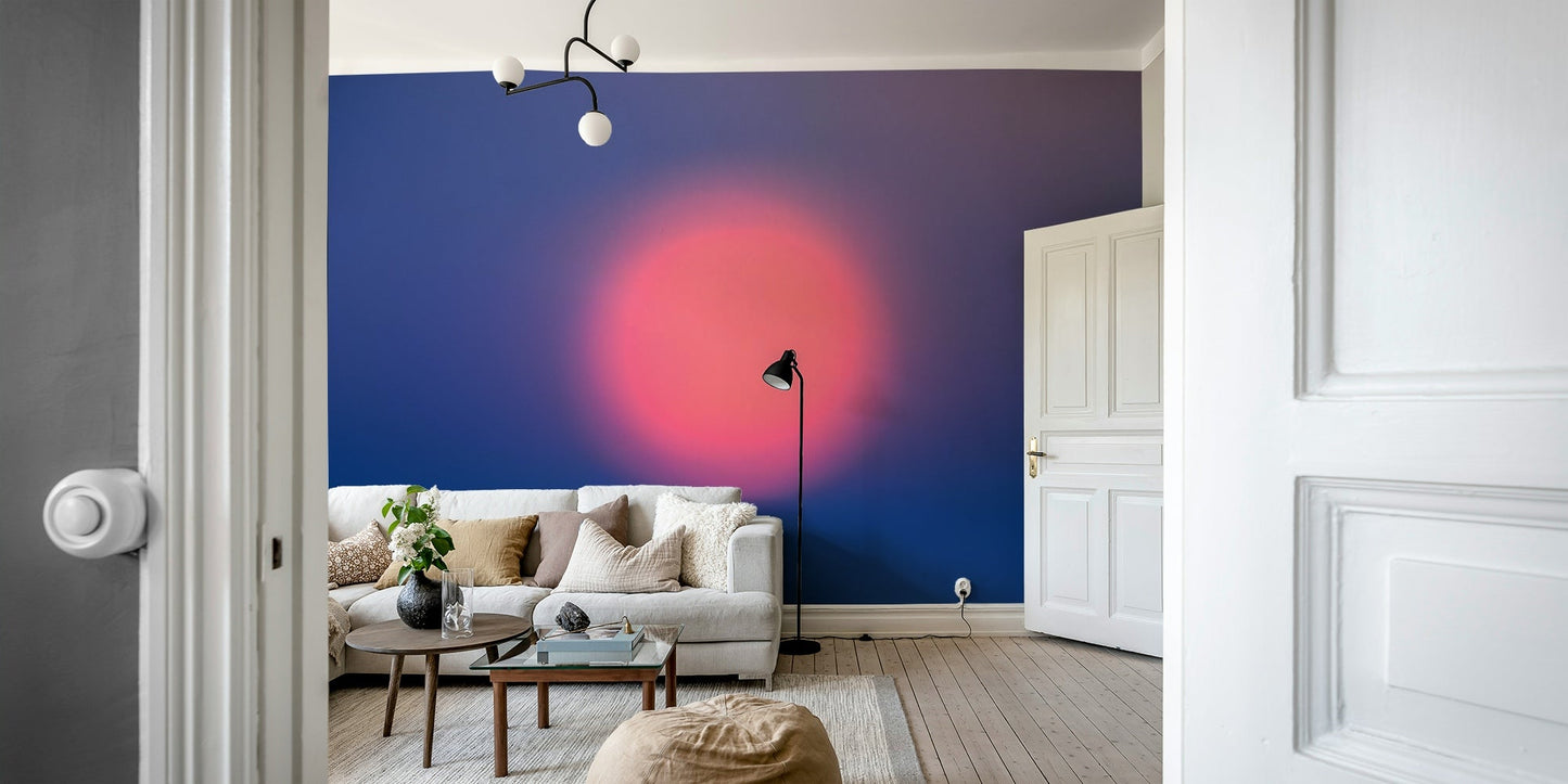A peaceful color gradient mural on decorative wallpaper.

