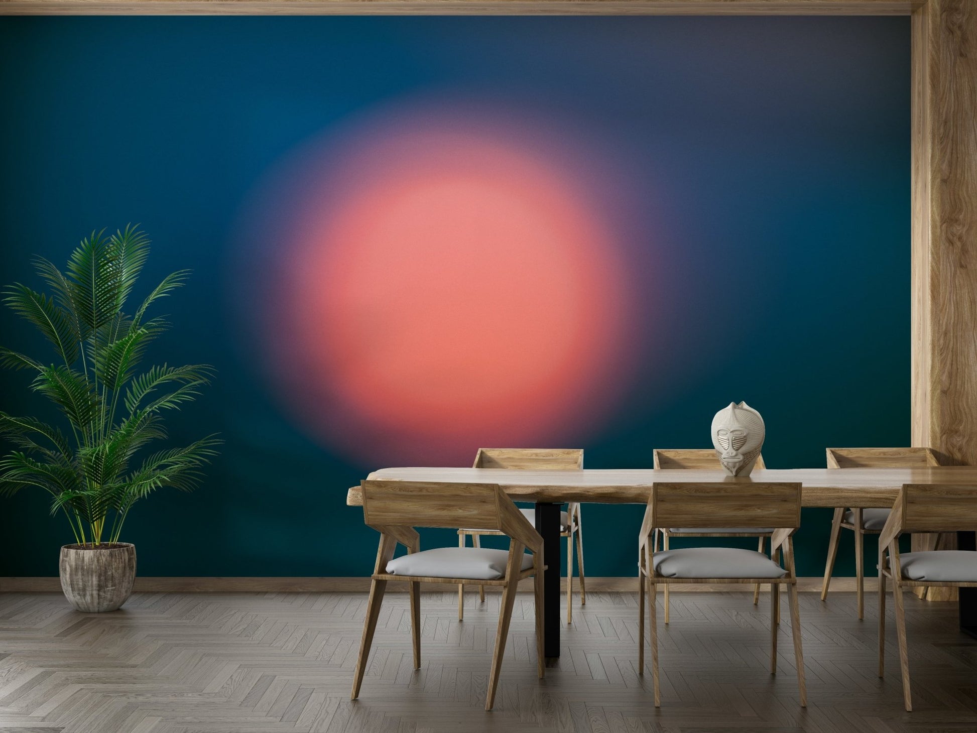 An artistic glowing sun mural for home decor.

