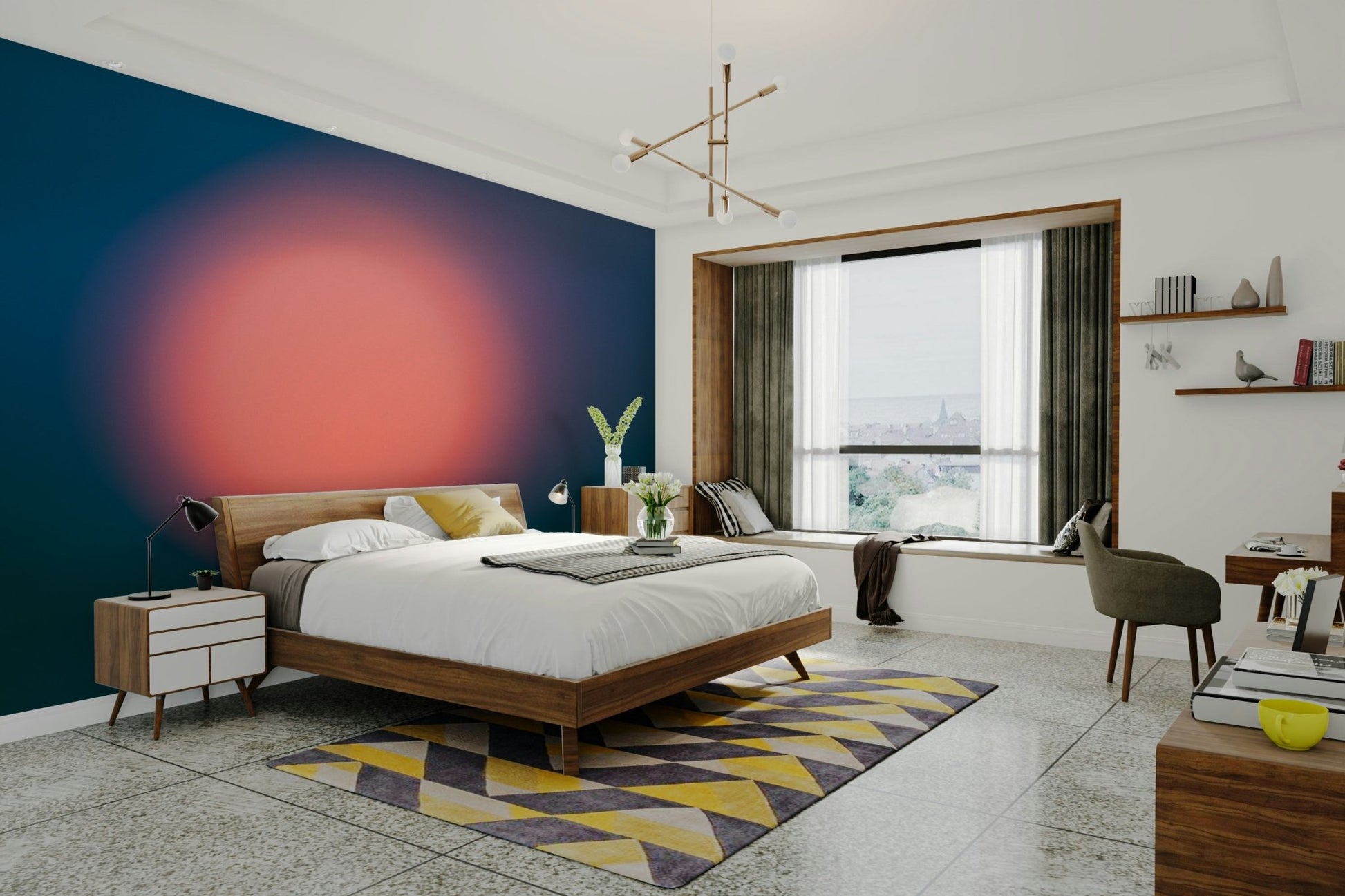 An artistic glowing orb mural for modern wallpaper.

