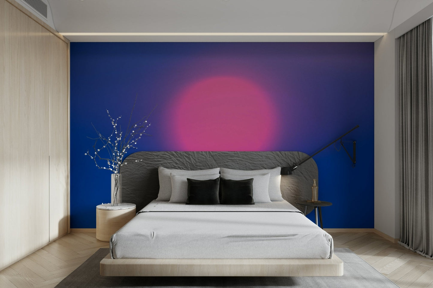 A beautiful modern art wall mural for a bedroom.

