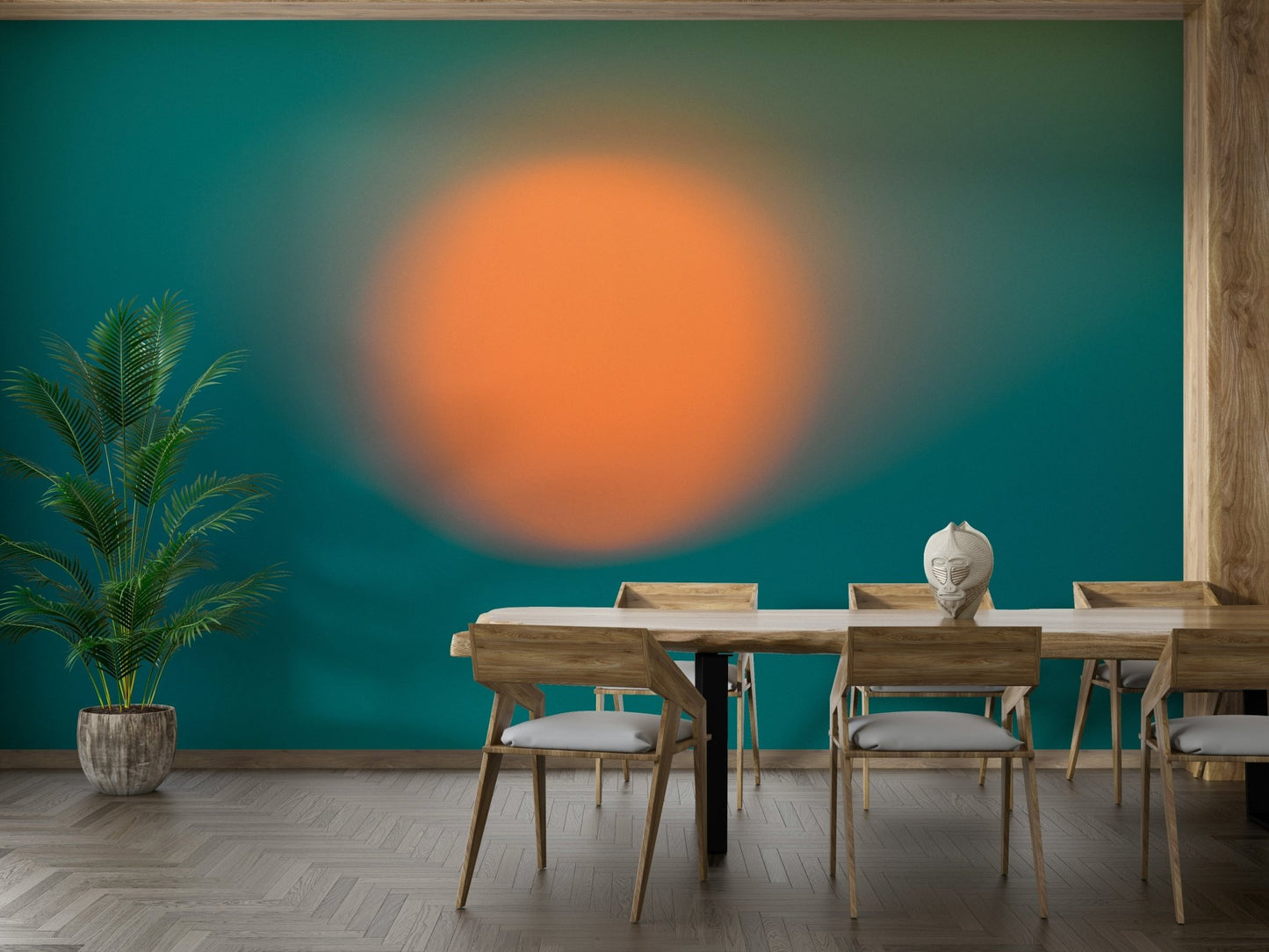 A contemplative celestial wallpaper mural for a feature wall.

