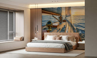 Elegant boat illustration wallpaper for a sophisticated apartment wall mural.