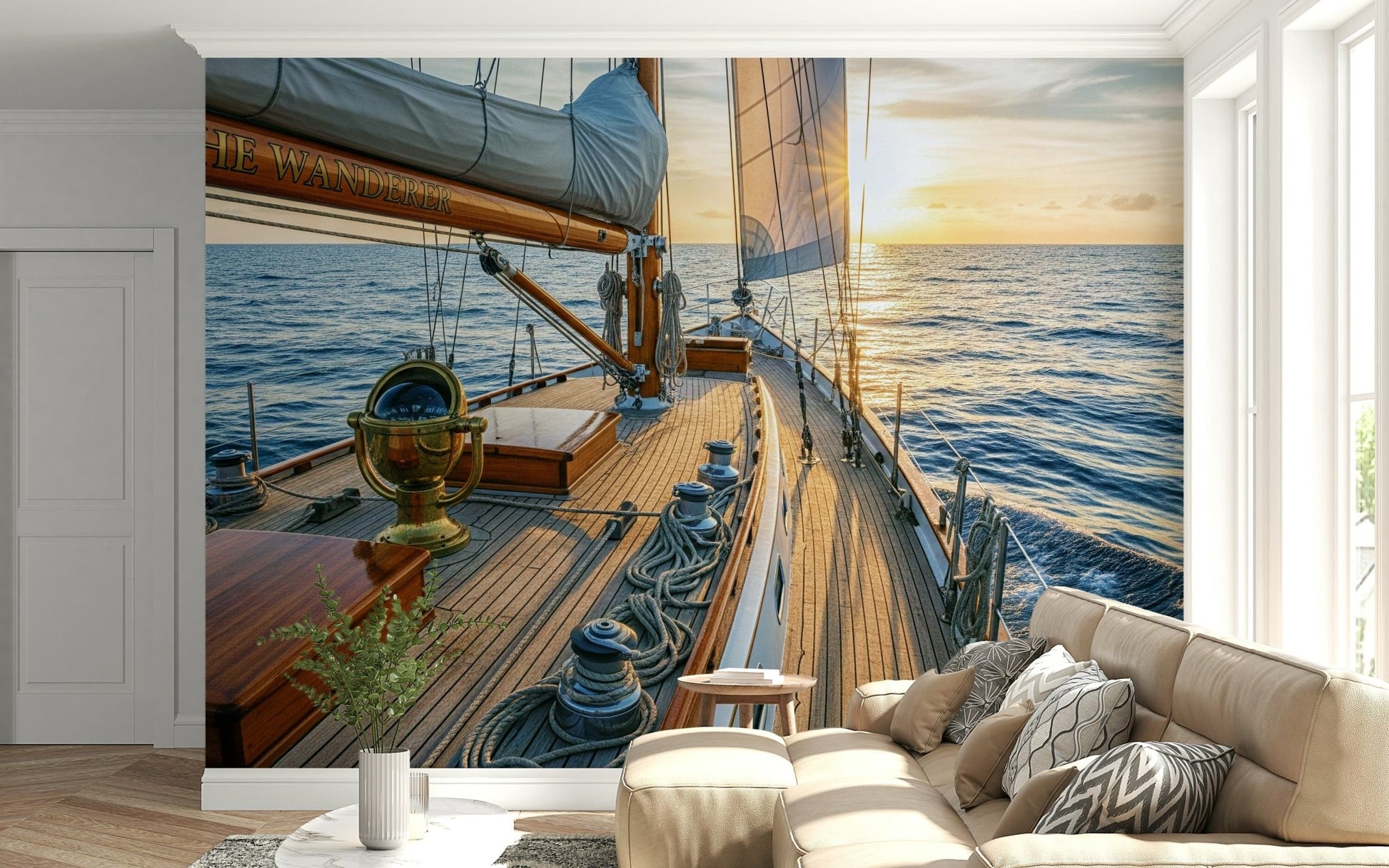 Minimalist ocean wallpaper for a contemporary hallway wall mural.