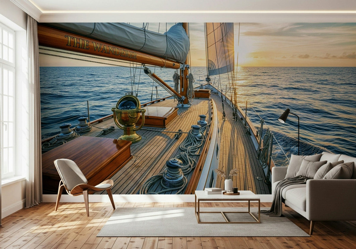 Detailed maritime wall mural featuring vintage ships for a study wallpaper., GD3873