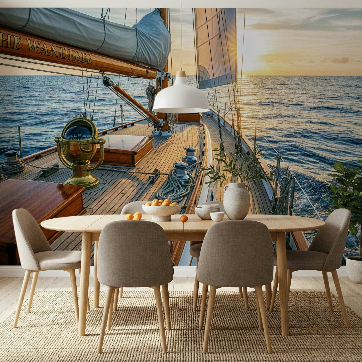Sophisticated sea themed wallpaper for a feature wall in a home office wall mural.