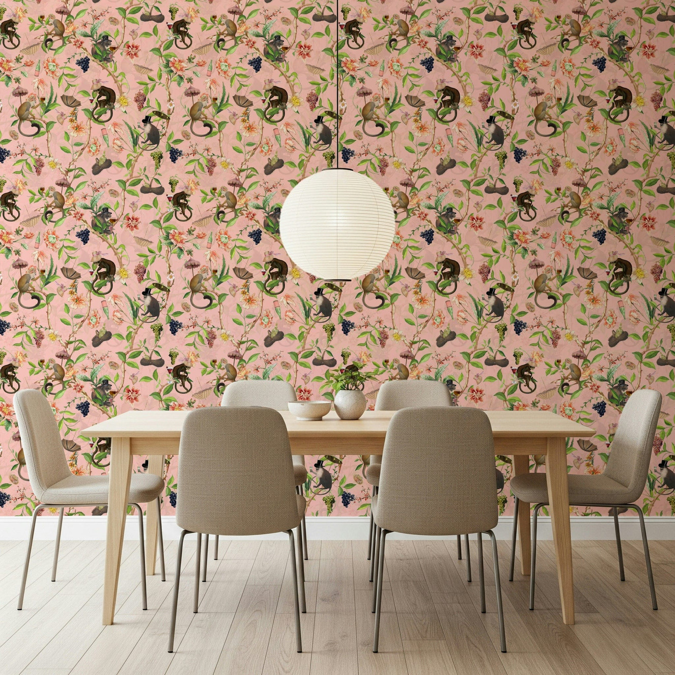 A Primate's Garden Party wall mural for a bold and creative feature wall.