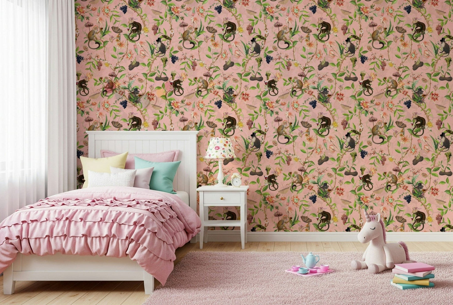 Detailed animal wallpaper with realistic fur textures and botanical sketches., GD1459