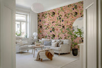 Exotic wildlife wallpaper featuring playful primates among large jungle leaves., GD1459