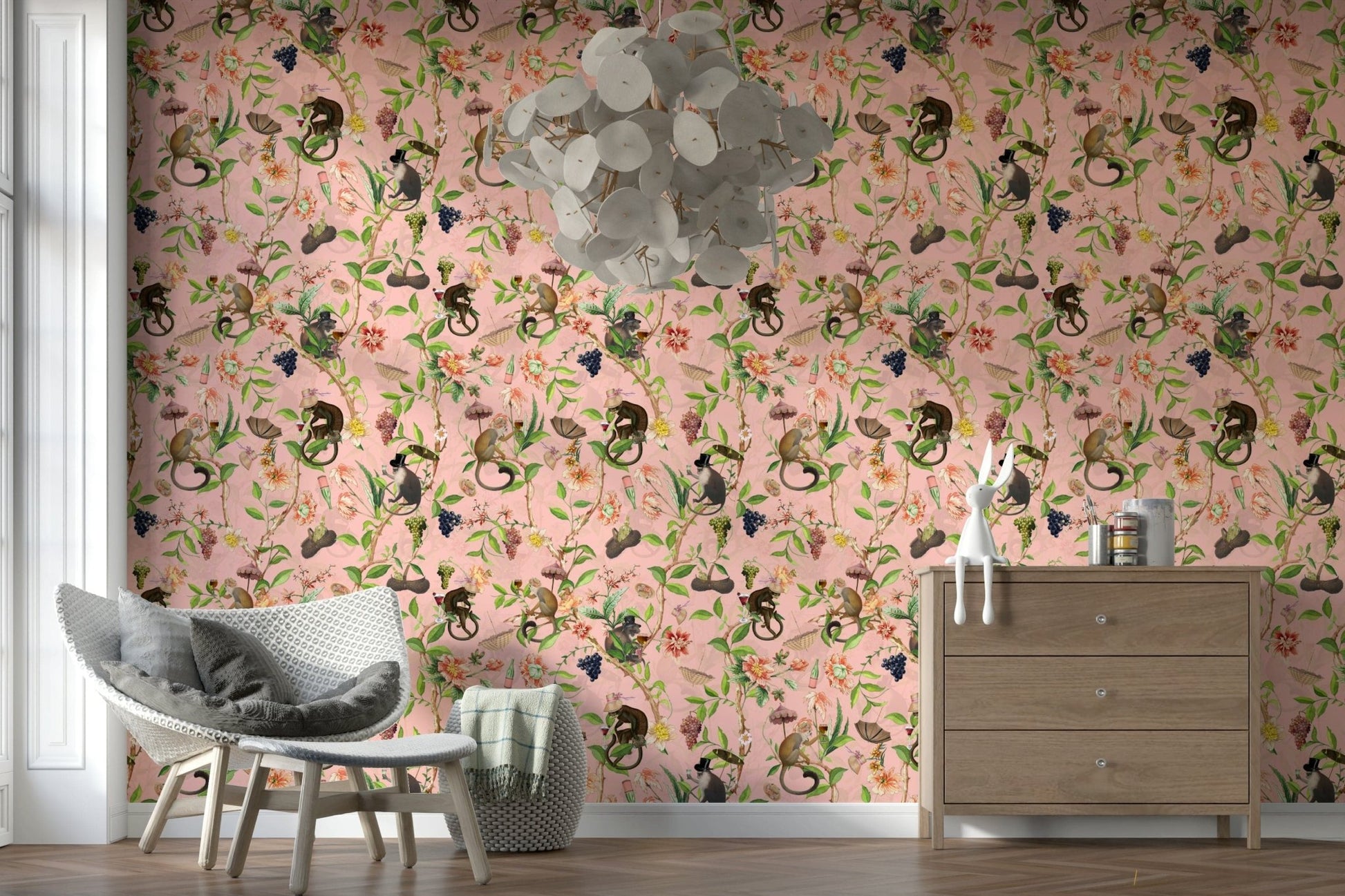 Tropical forest wallpaper illustrating a lively primate gathering in the wild., GD1459