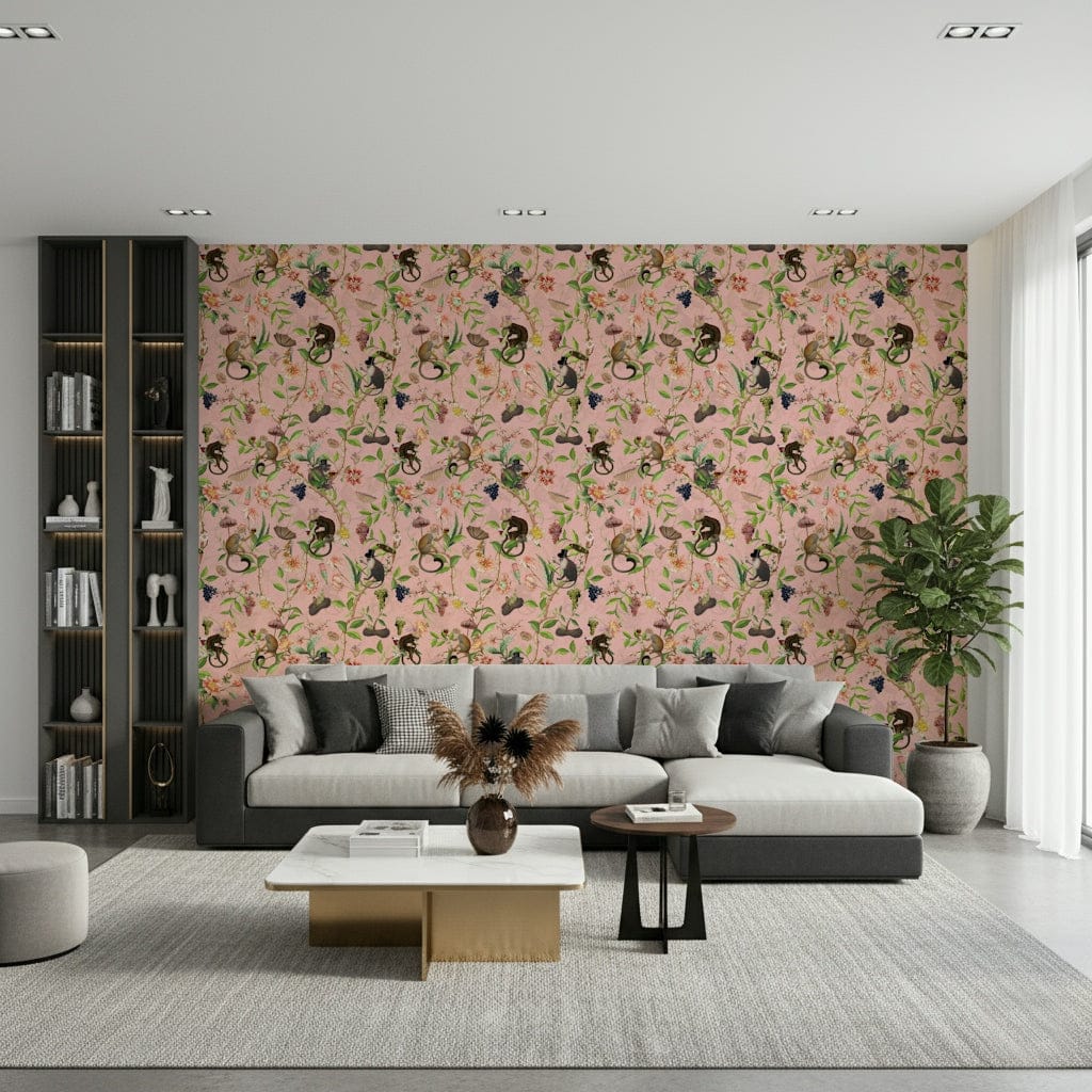 Botanical garden wall mural with vibrant greenery and hidden animal figures., GD1459