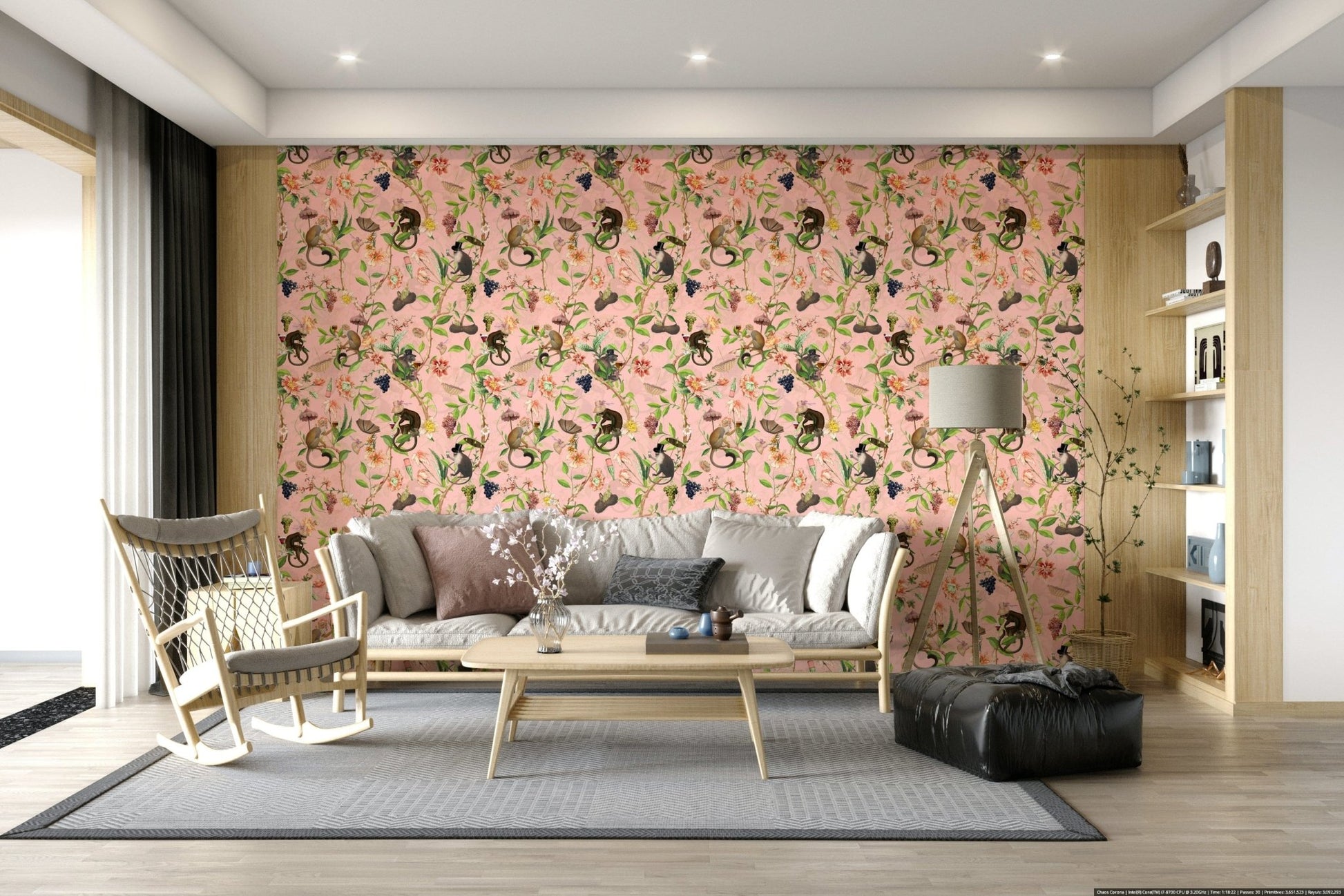 Artistic garden wallpaper with bright emerald fronds and sunlit accents., GD1459
